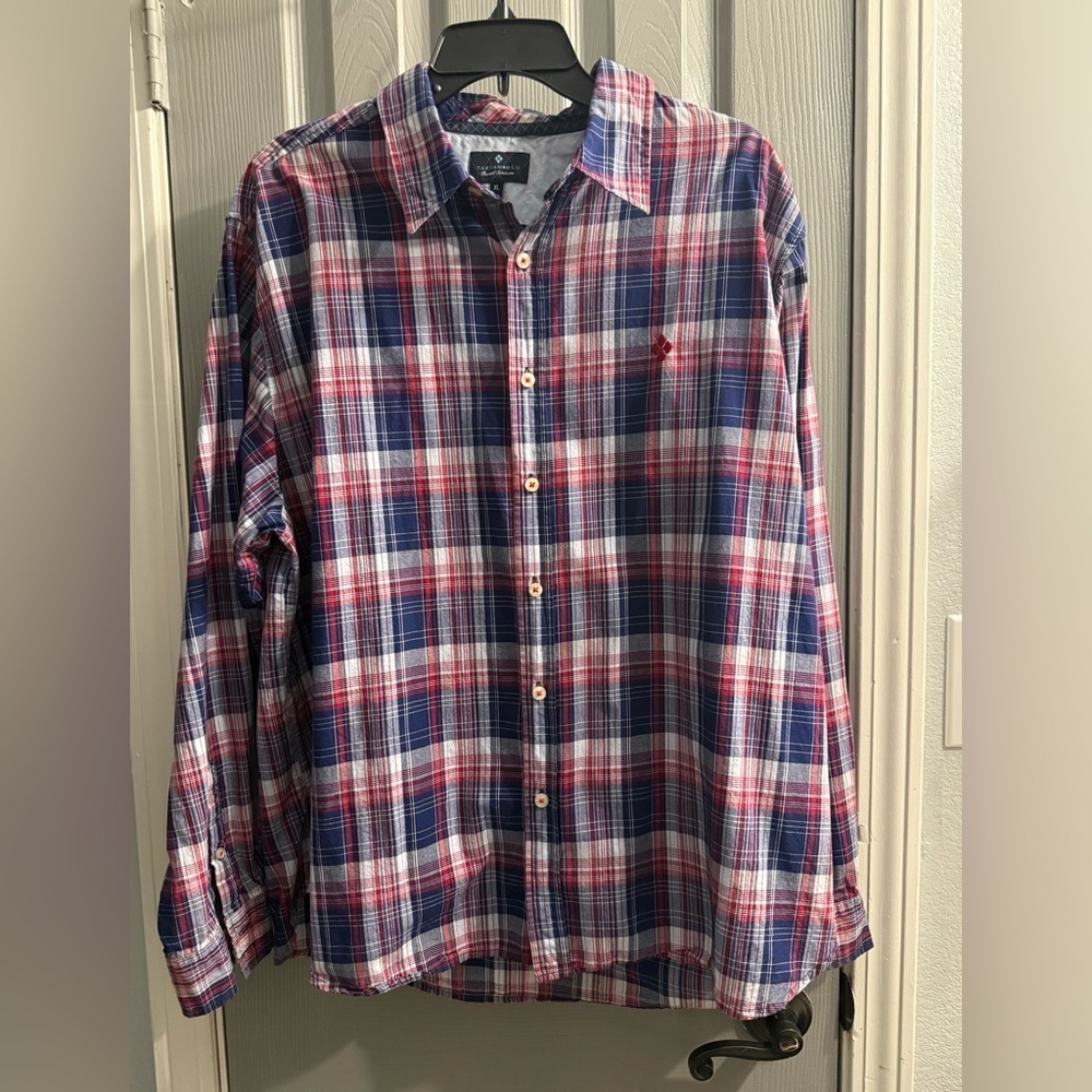 Mens Tartan Blu-Russell Simmons long sleeve red white & blue plaid shirt Size XL